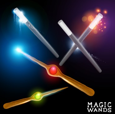 Shiny colored magic wands vector background 01