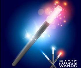 Shiny colored magic wands vector background 02