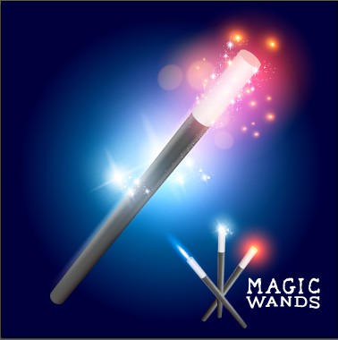 Shiny colored magic wands vector background 02