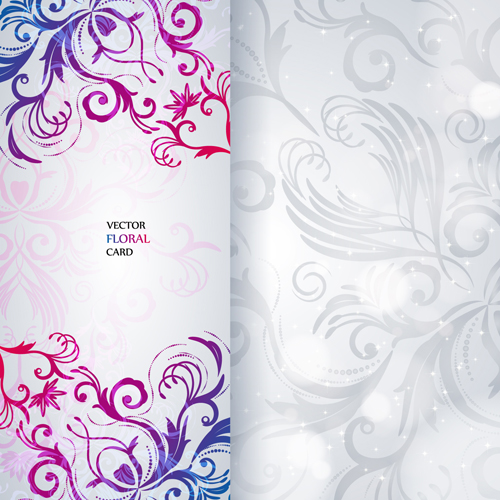 Shiny floral Invitations card design vector set 06