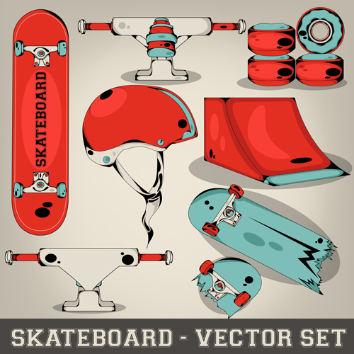 Skateboard elements design vector set