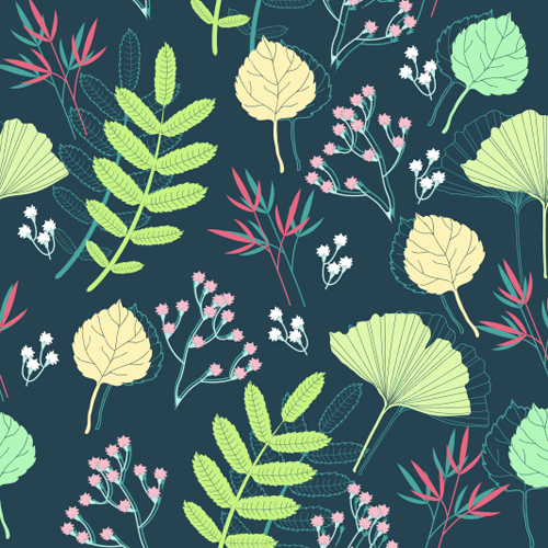 Spring leaf and flower seamless pattern vector