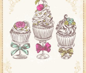 Vintage cupcakes labels creative vector 01