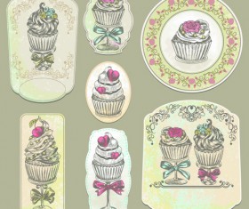 Vintage cupcakes labels creative vector 02
