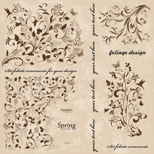 Vintage spring floral ornaments elements vector 02