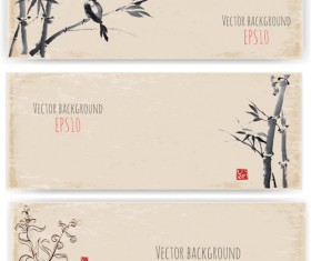 Water Ink bamboo banner vector 01