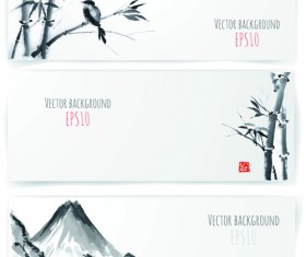 Water Ink bamboo banner vector 02