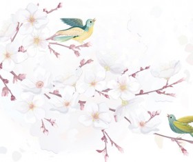 Elegant hand drawn birds with flower vector pattern free download