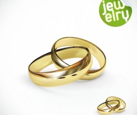 Golden glow wedding rings elements vector 01