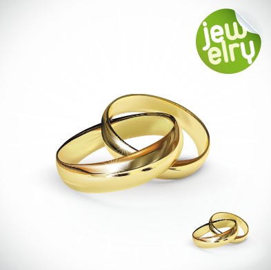 Golden glow wedding rings elements vector 01