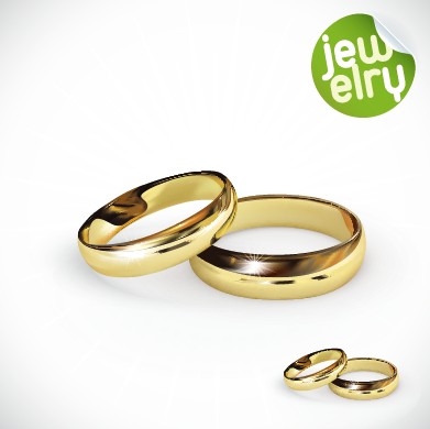 Golden glow wedding rings elements vector 02