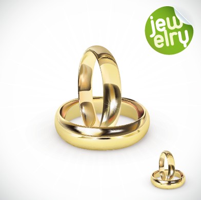 Golden glow wedding rings elements vector 04