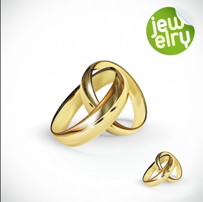 Golden glow wedding rings elements vector 05