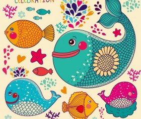 lovely cartoon fish design vector graphics