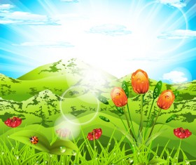Vibrant spring elements vector background art 02