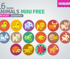 16 Kind cartoon animals mini icons