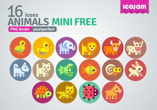 16 Kind cartoon animals mini icons
