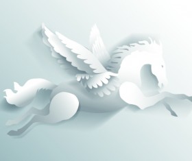 3D white paper cut horse vector