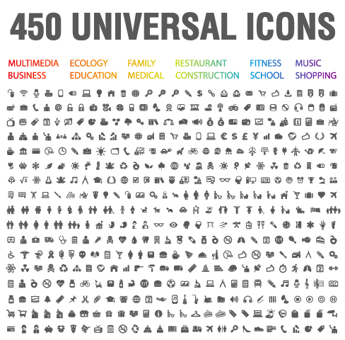 Download 450 Kind universal icons vector set free download