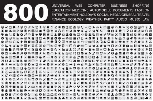 800 Small fine web media icons set