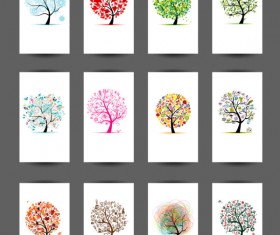Abstract tree cards vector set