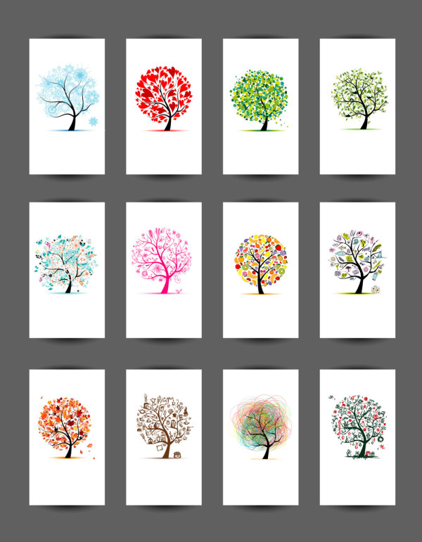 Abstract tree cards vector set