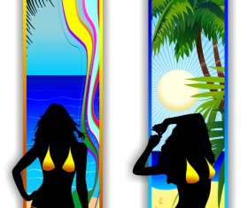 Beach travel people silhouette banner vector 01