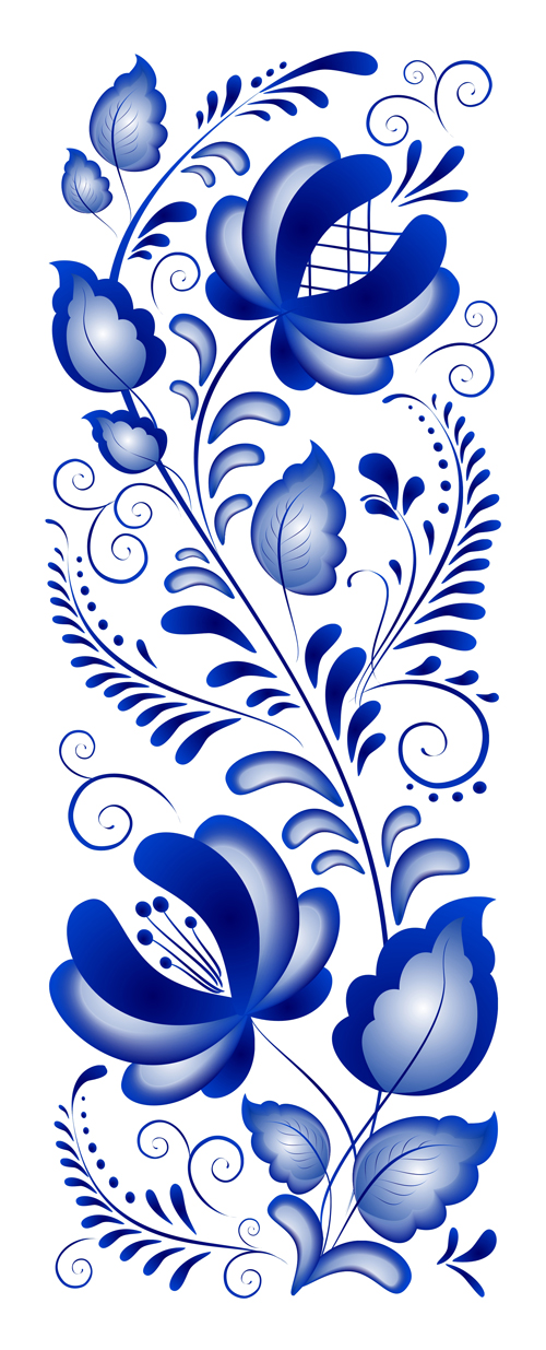 Download Beautiful blue flower ornaments design vector free download