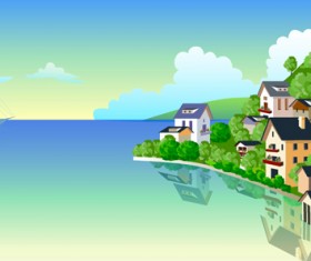 Beautiful cartoon landscapes vector set 05