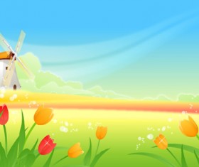 Beautiful cartoon landscapes vector set 07