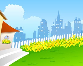 Beautiful cartoon landscapes vector set 13