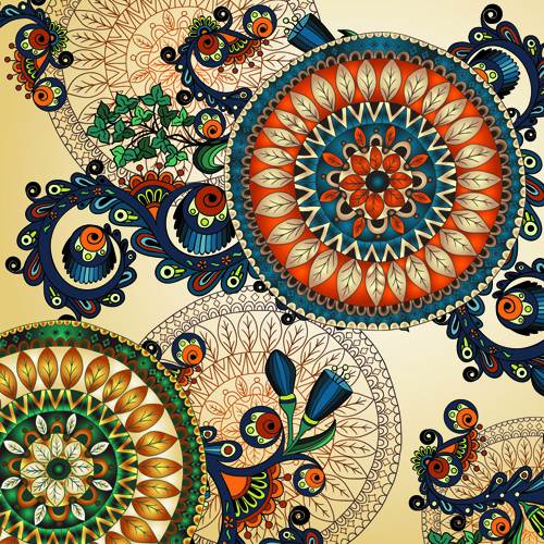Beautiful ethnic style seamless patterns vector set 03