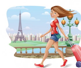 Beautiful girl travel background vector material 01