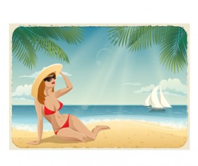 Beautiful girl travel background vector material 02