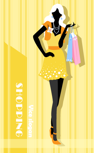 Beautiful shopping girl vector material 01