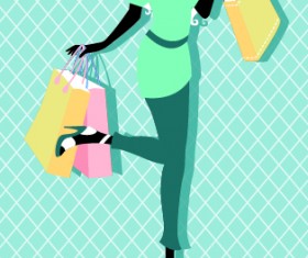 Beautiful shopping girl vector material 03