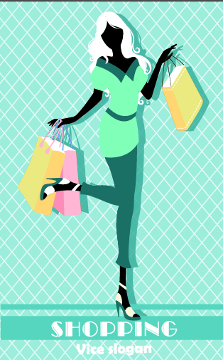Beautiful shopping girl vector material 03