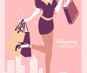 Beautiful shopping girl vector material 04