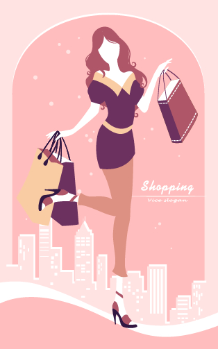 Beautiful shopping girl vector material 04