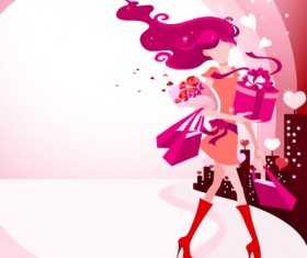 Beautiful shopping girl vector material 05