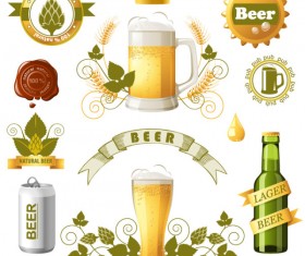 Beer bottles with beer labels vector material
