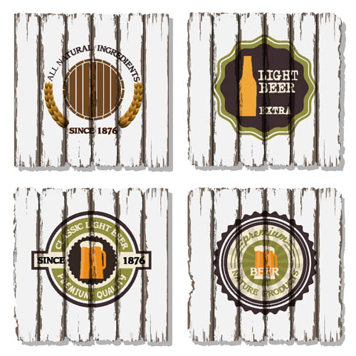 Beer labels with retro wood board vector 02