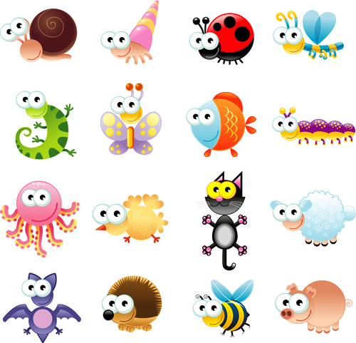 Big-eyed insects and animals vector