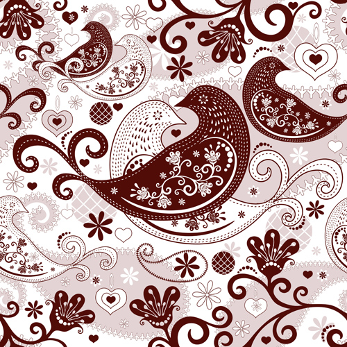 Birds and floral seamless pattern vector