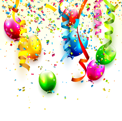 Birthday colored balloons with colorful ribbon background vector 02