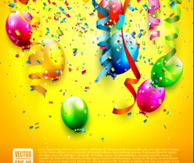 Birthday colored balloons with colorful ribbon background vector 04