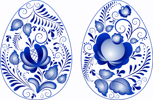 Blue flower easter eggs vector material