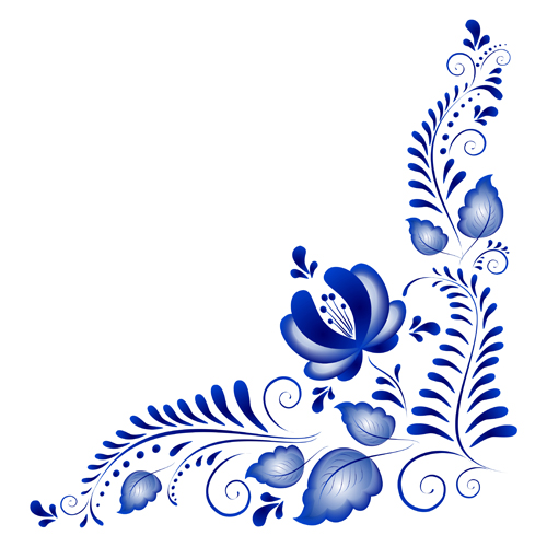 Blue flower ornaments corner vector