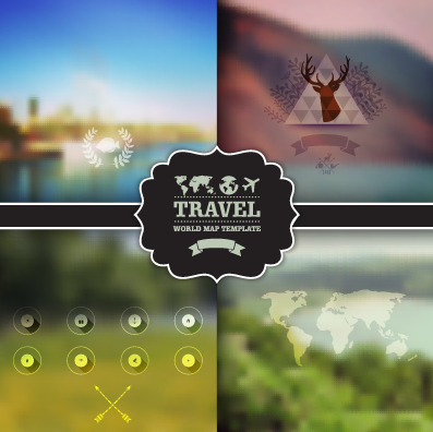 Blurred travel elements background vector