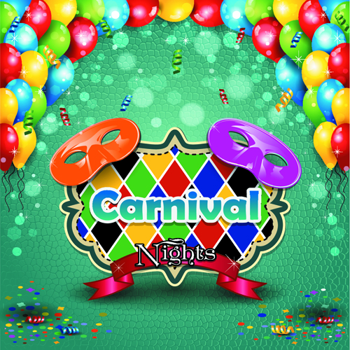Carnival night background with mask vector 03